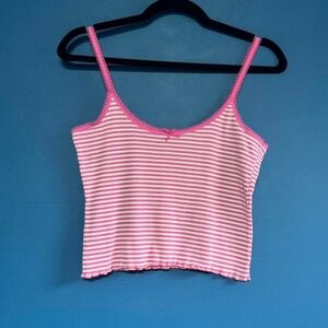 Y2K Striped Camisole Women's Size Small Pink White Cacique Bow Cropped Coquette